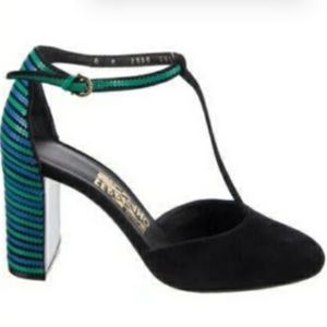 NWOT Salvatore Ferragamo Fergie Suede/Leather T-strap Shoes Size 9 1/2 …